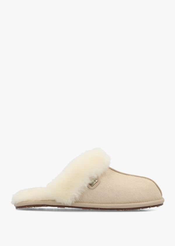 Australia Luxe Summer Beige Calf Hair Mule Slippers