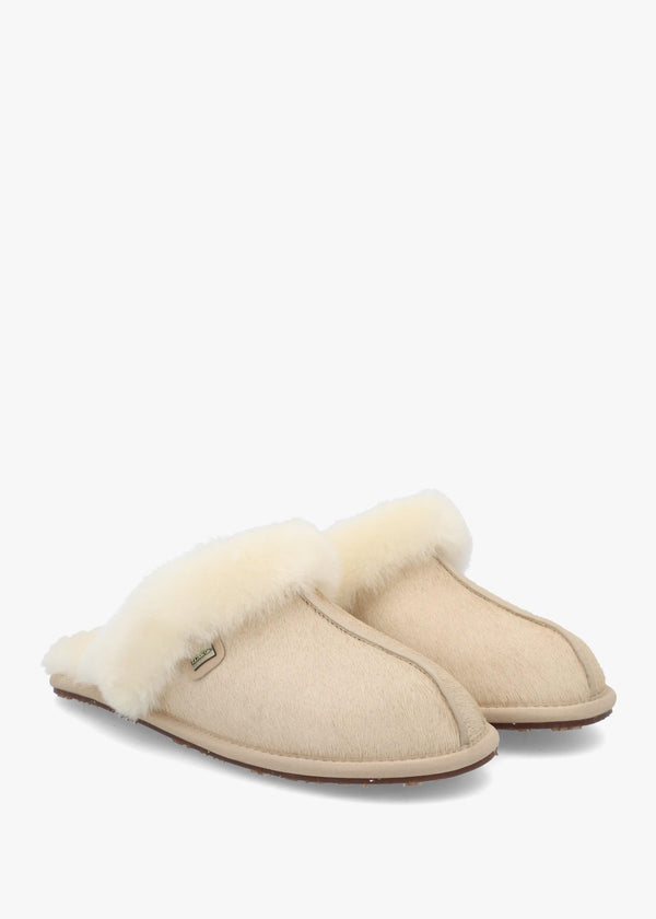 Australia Luxe Summer Beige Calf Hair Mule Slippers