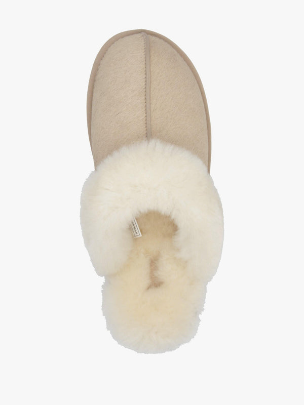 Australia Luxe Summer Beige Calf Hair Mule Slippers