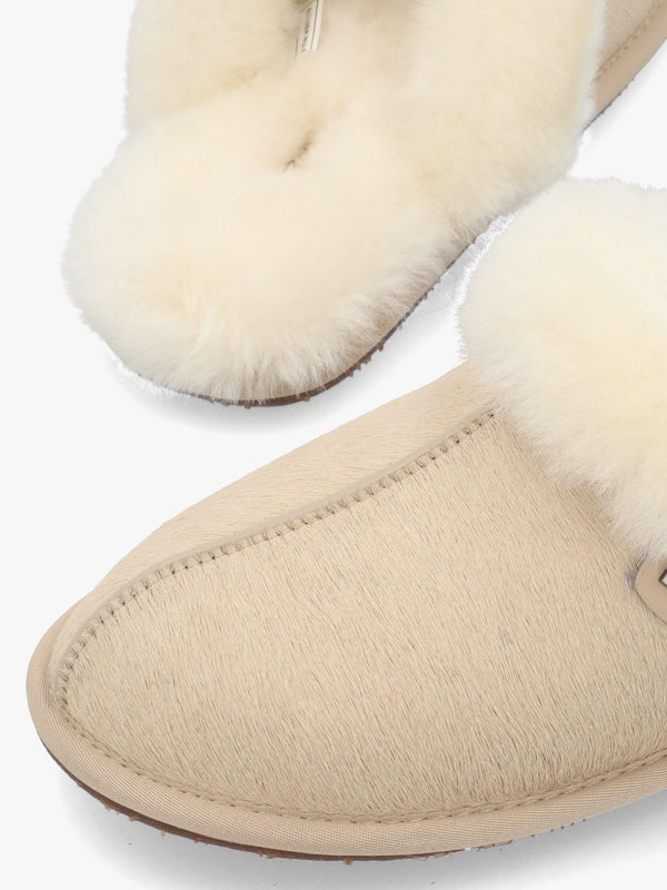 Australia Luxe Summer Beige Calf Hair Mule Slippers