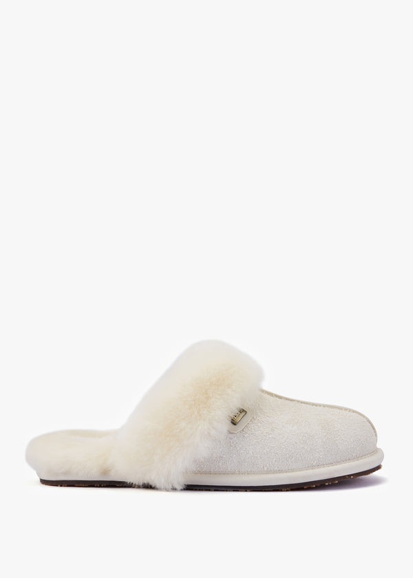 Summer Cream Shaggy Suede Mule Slippers