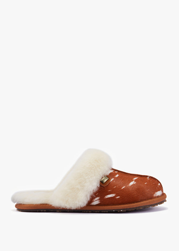 Summer Tan Bambi Calf Hair Mule Slippers