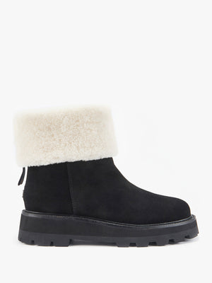 Trinity Black Suede Shearling Cuff Ankle Boots