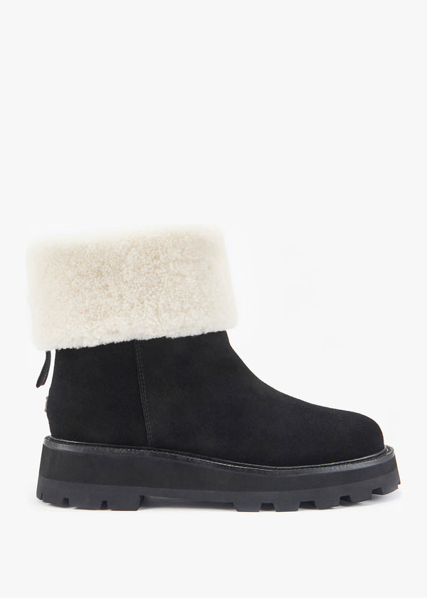 Trinity Black Suede Shearling Cuff Ankle Boots