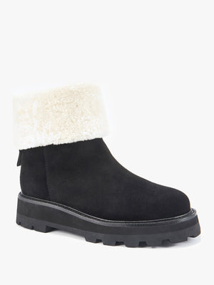 Trinity Black Suede Shearling Cuff Ankle Boots