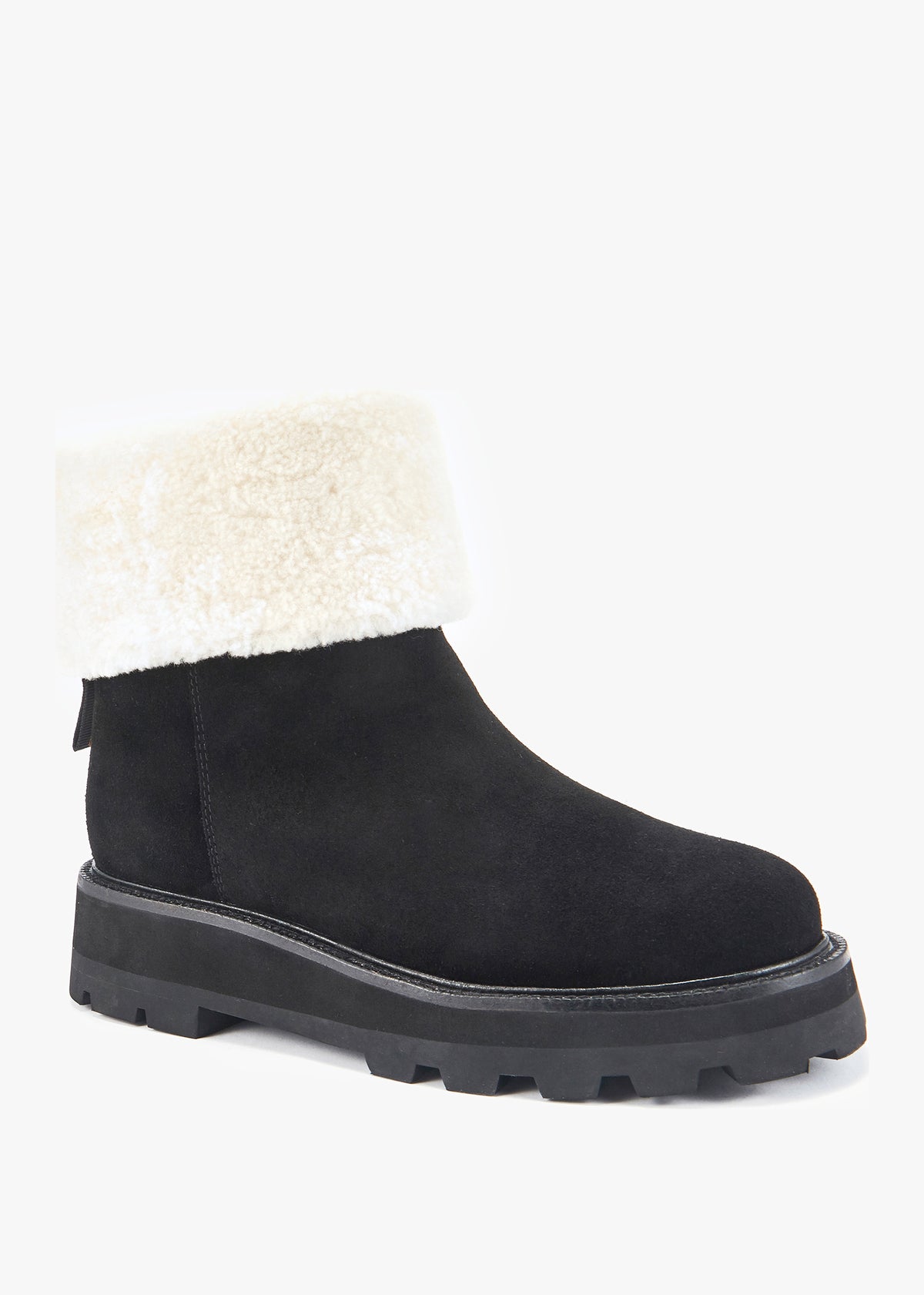 Trinity Black Suede Shearling Cuff Ankle Boots