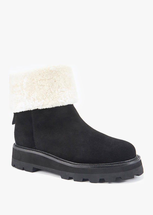 Trinity Black Suede Shearling Cuff Ankle Boots