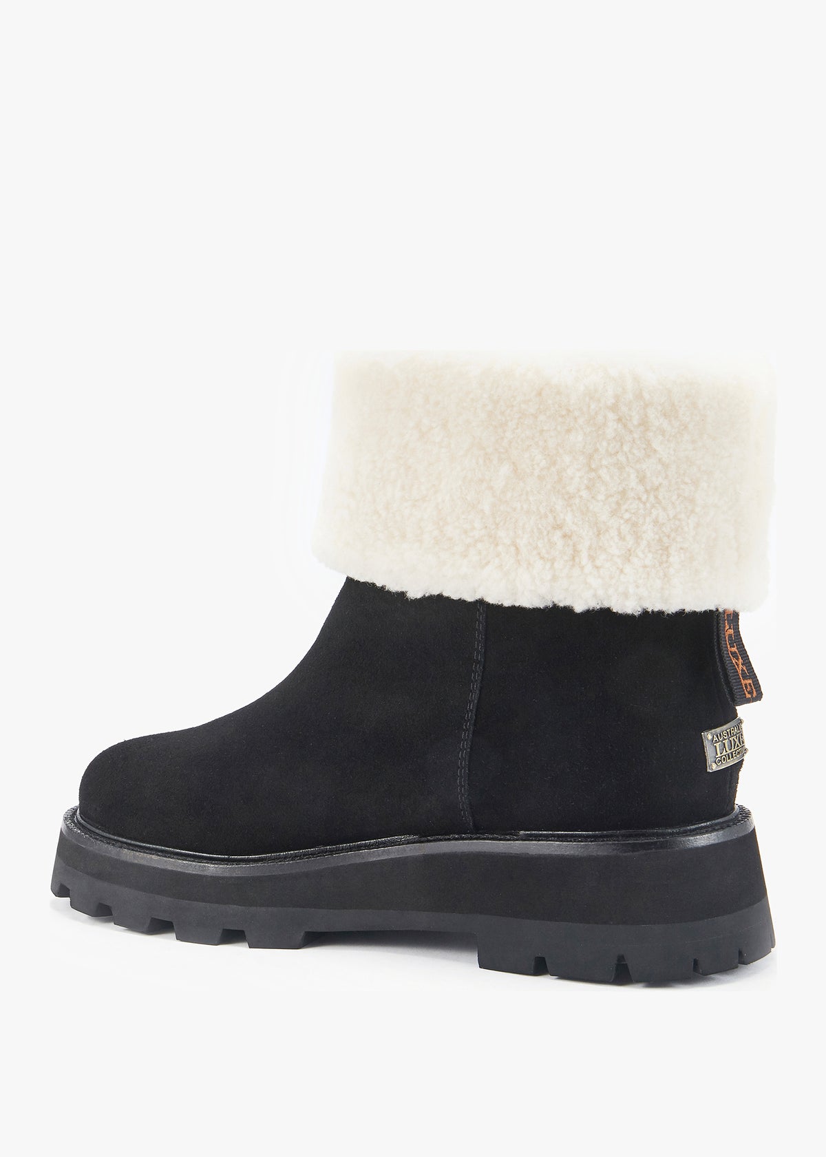 Trinity Black Suede Shearling Cuff Ankle Boots