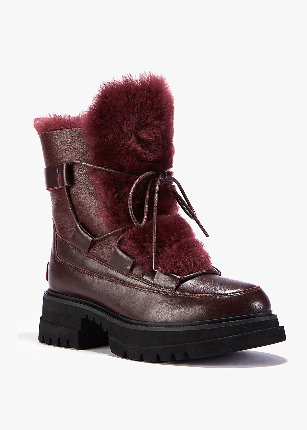 Westward Burgundy Lace Up Shearling Boot