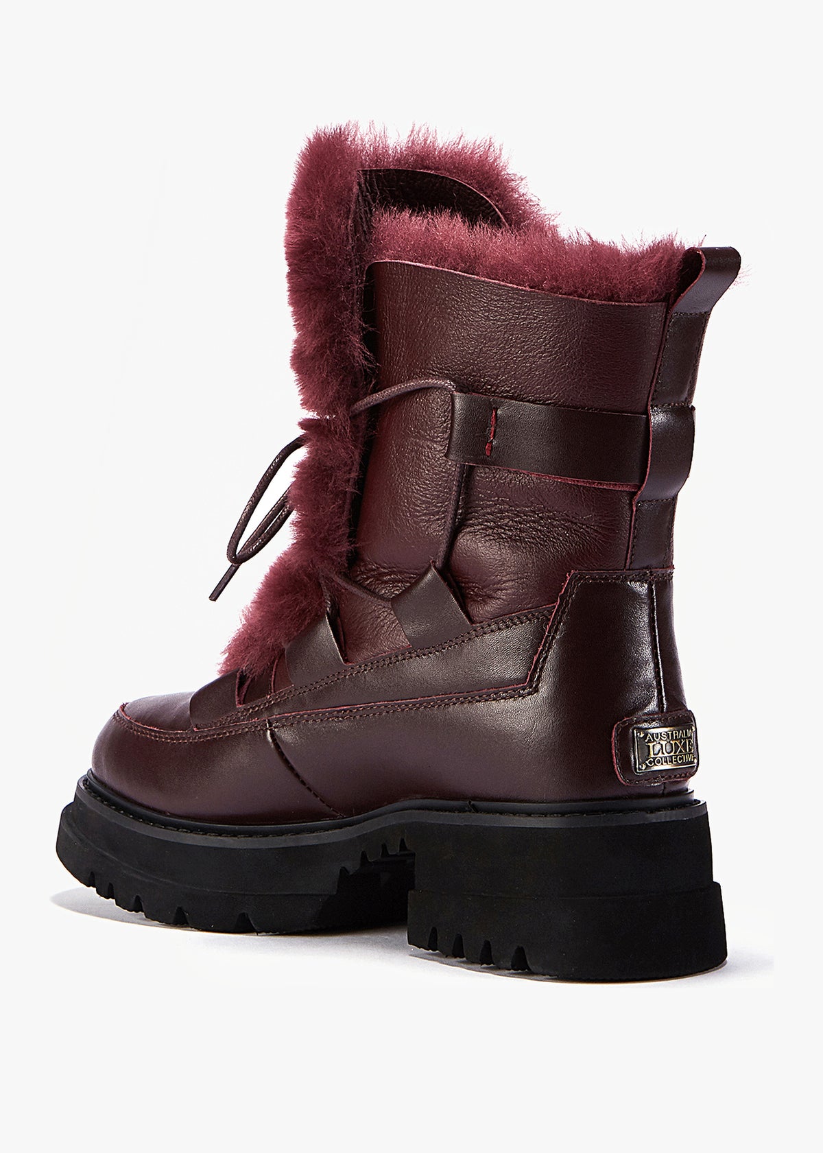 Westward Burgundy Lace Up Shearling Boot