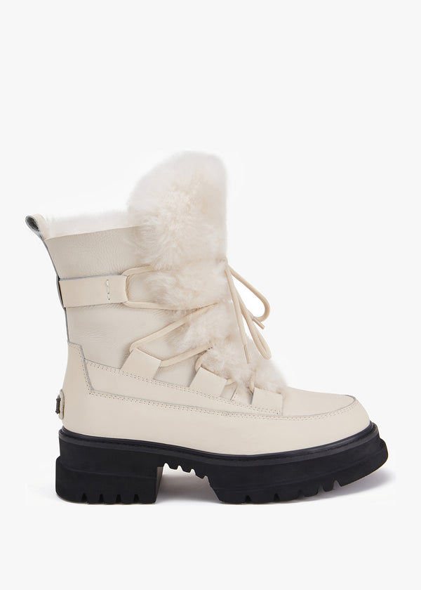 Westward Cream Leather Chunky Ankle Boots