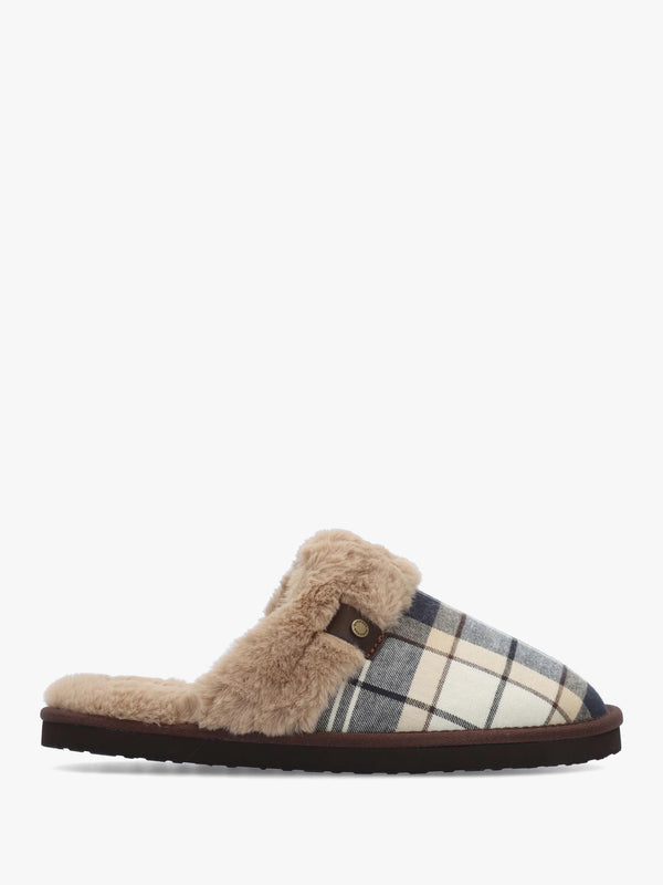 BARBOUR CLAUDIA TARTAN MULE SLIPPER - Khaki Fabric
