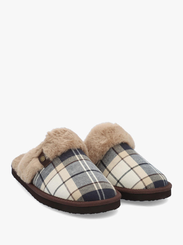 BARBOUR CLAUDIA TARTAN MULE SLIPPER - Khaki Fabric