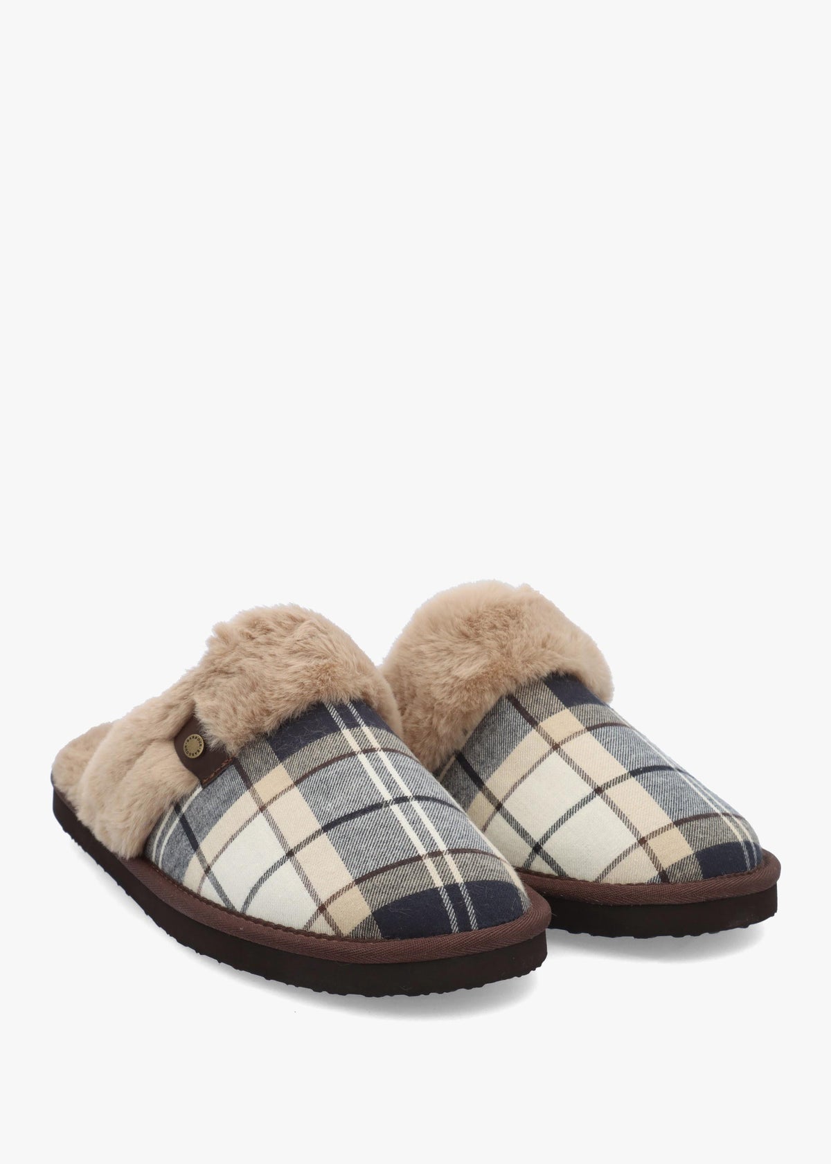 BARBOUR CLAUDIA TARTAN MULE SLIPPER - Khaki Fabric