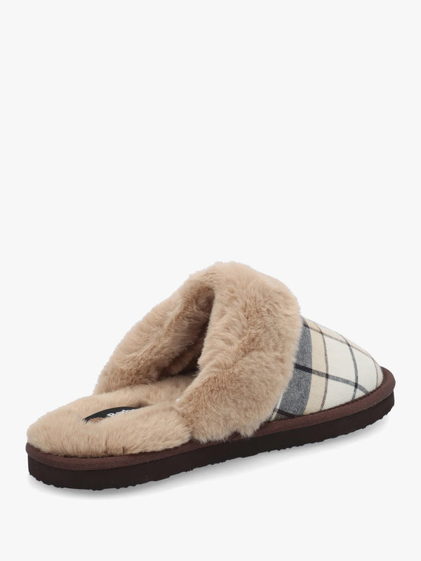BARBOUR CLAUDIA TARTAN MULE SLIPPER - Khaki Fabric