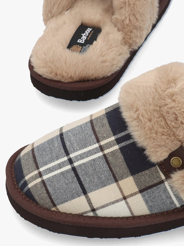 BARBOUR CLAUDIA TARTAN MULE SLIPPER - Khaki Fabric