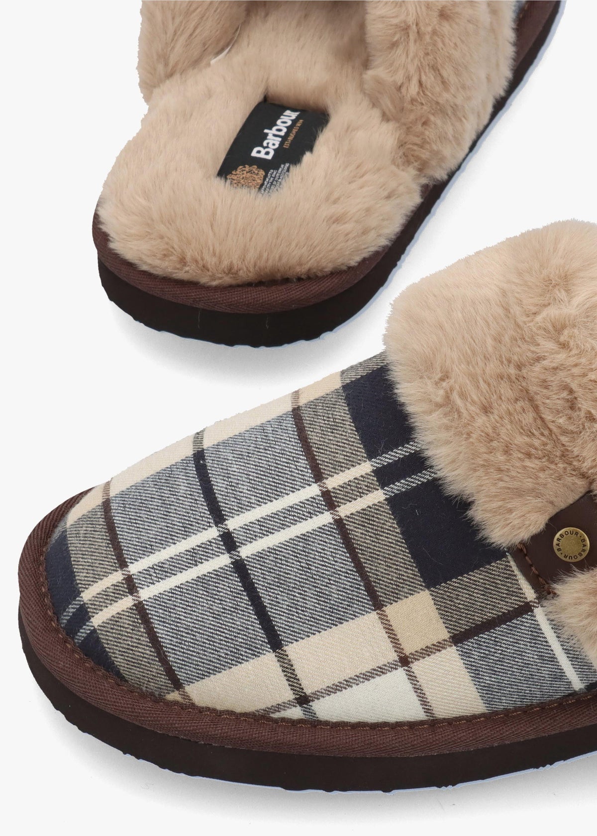 BARBOUR CLAUDIA TARTAN MULE SLIPPER - Khaki Fabric