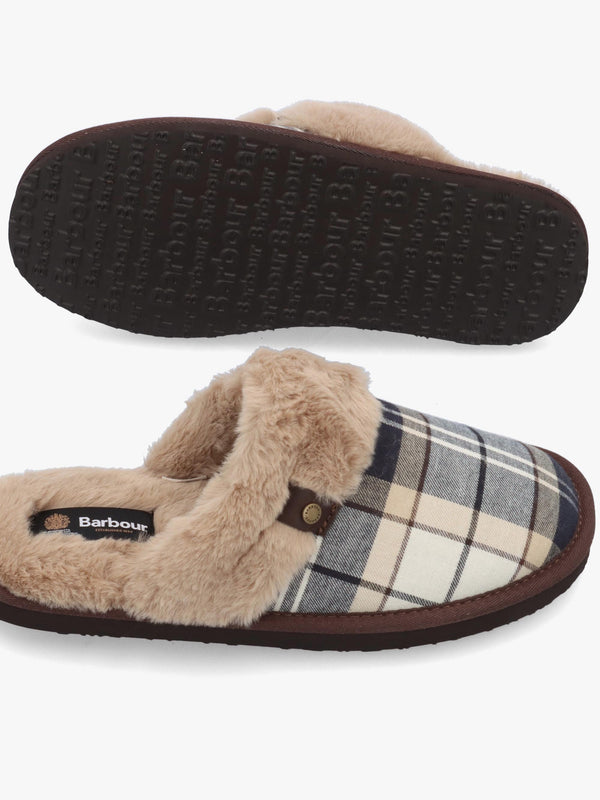 BARBOUR CLAUDIA TARTAN MULE SLIPPER - Khaki Fabric