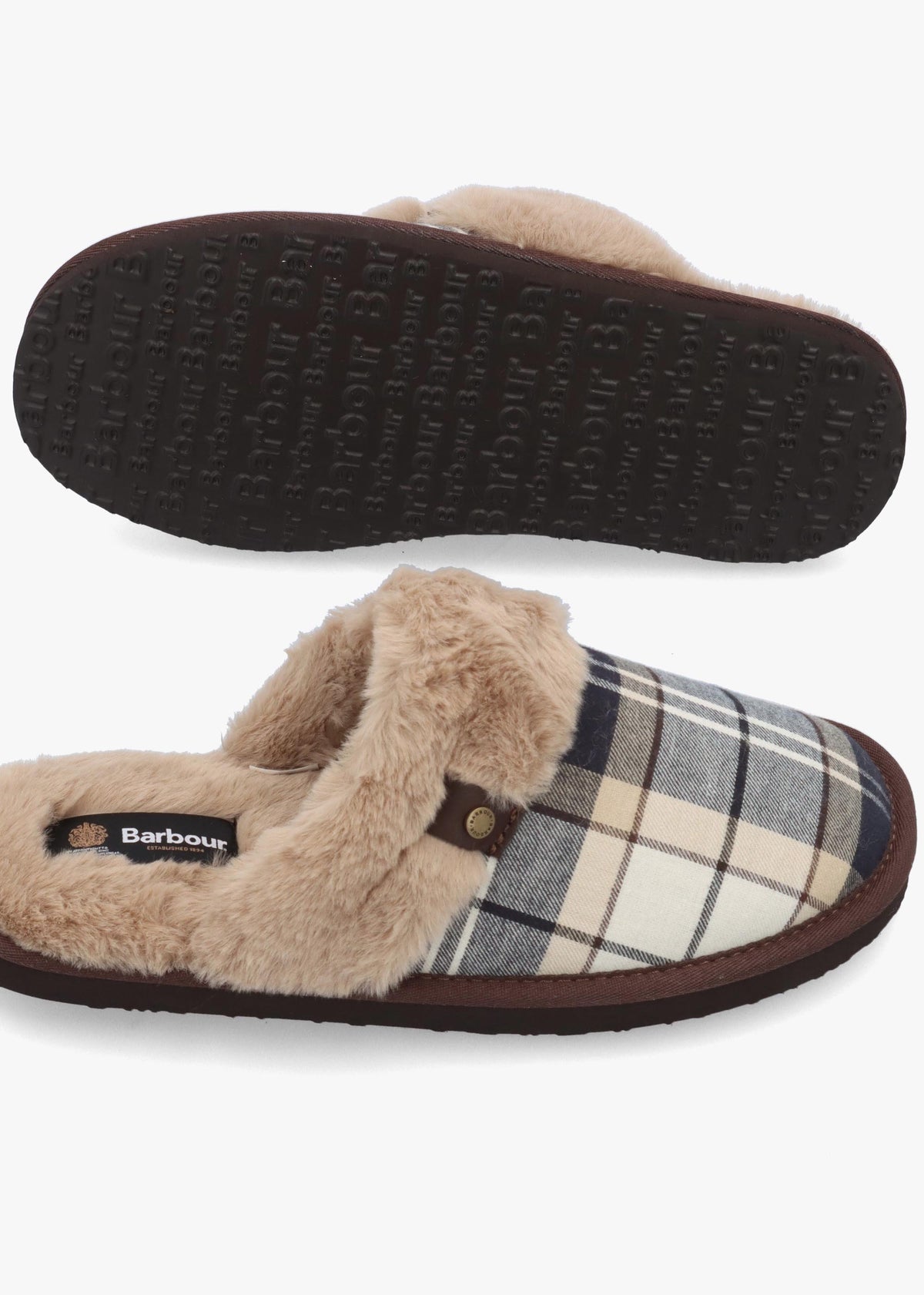 BARBOUR CLAUDIA TARTAN MULE SLIPPER - Khaki Fabric