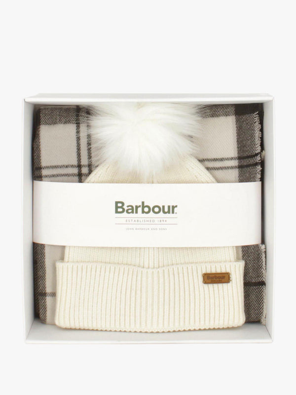 Barbour Women’s Dover Monochrome Tartan Beanie & Hailes Scarf Gift Set