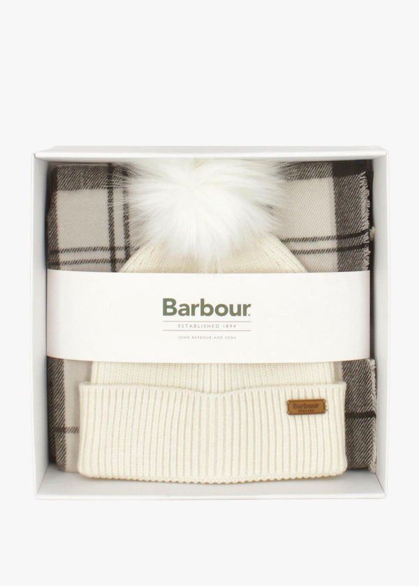 Barbour Women’s Dover Monochrome Tartan Beanie & Hailes Scarf Gift Set