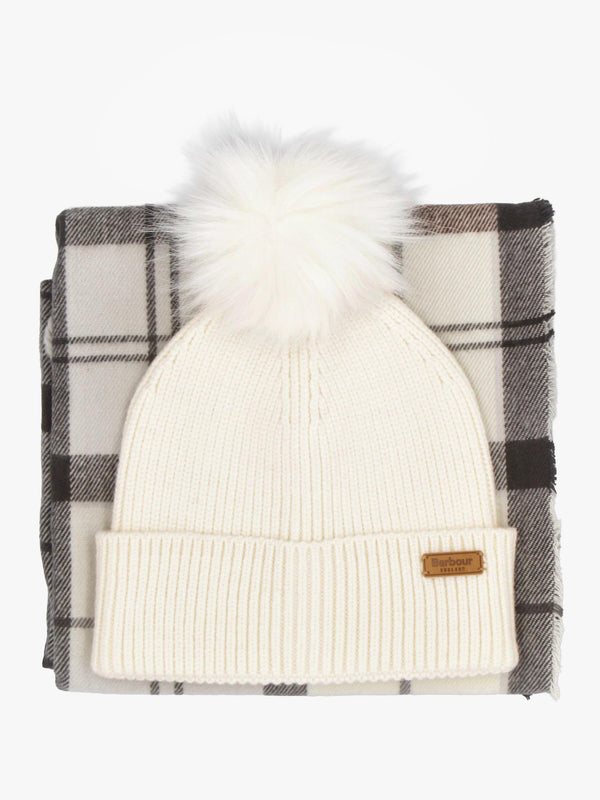 Barbour Women’s Dover Monochrome Tartan Beanie & Hailes Scarf Gift Set