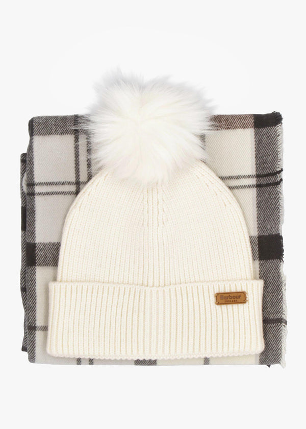 Barbour Women’s Dover Monochrome Tartan Beanie & Hailes Scarf Gift Set