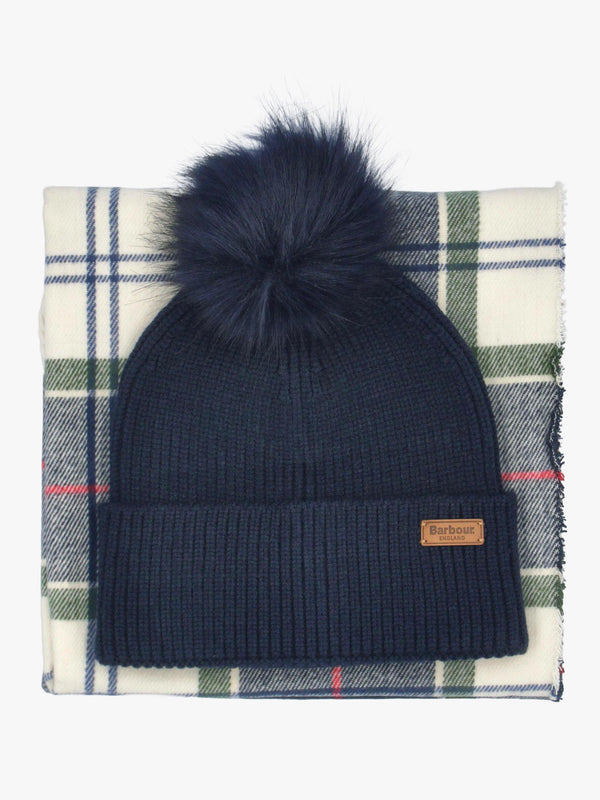 Barbour Women’s Dover Light Evergreen Beanie & Hailes Scarf Gift Set
