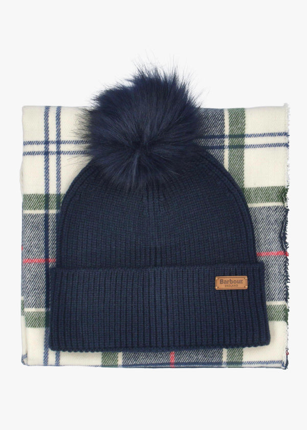 Barbour Women’s Dover Light Evergreen Beanie & Hailes Scarf Gift Set