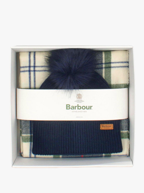 Barbour Women’s Dover Light Evergreen Beanie & Hailes Scarf Gift Set