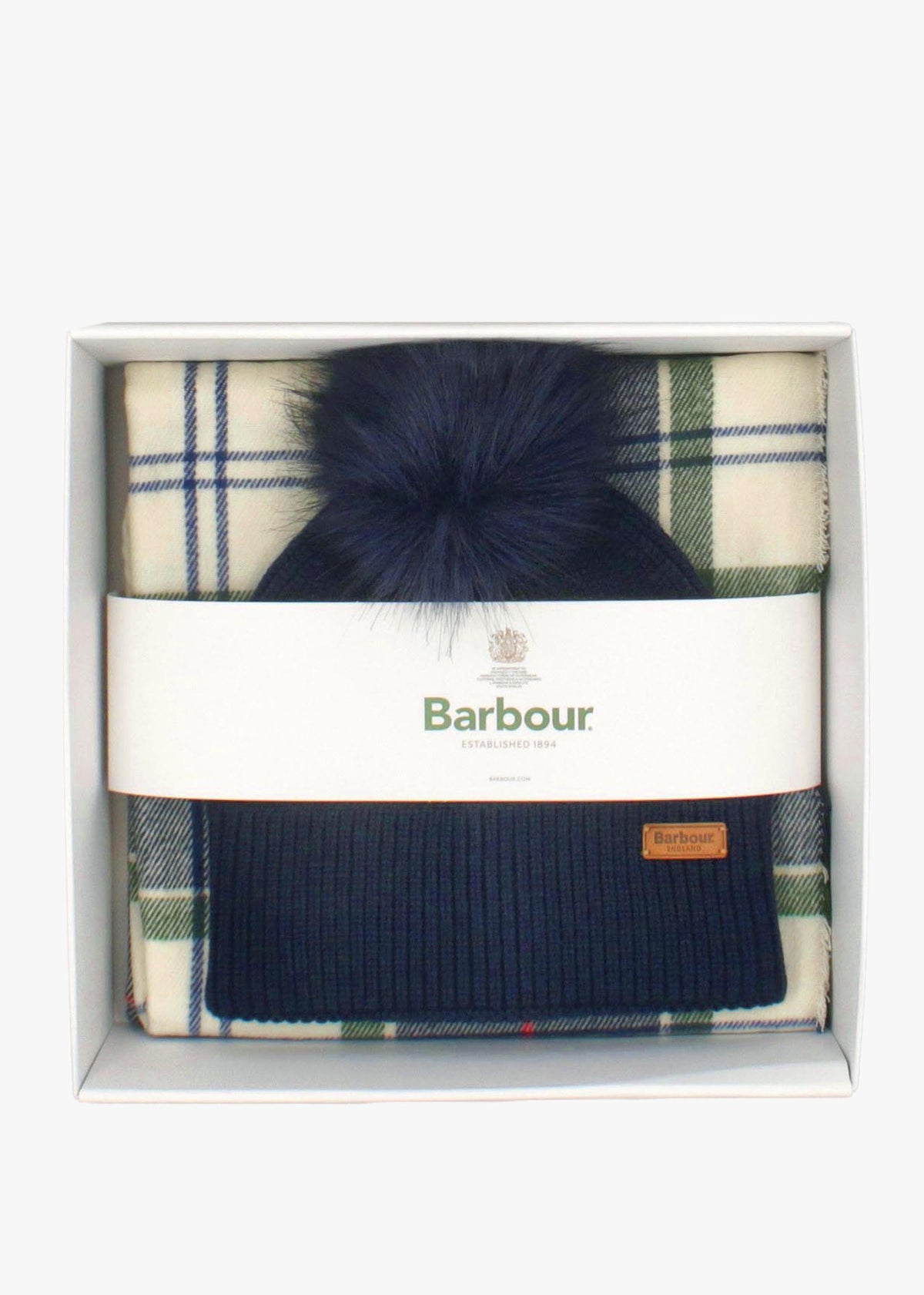 Barbour Women’s Dover Light Evergreen Beanie & Hailes Scarf Gift Set