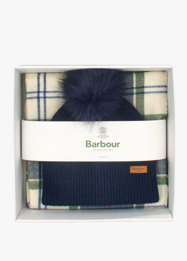 Barbour Women’s Dover Light Evergreen Beanie & Hailes Scarf Gift Set