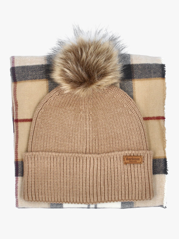 Barbour Women’s Dover Hessian Tartan Beanie & Hailes Scarf Gift Set