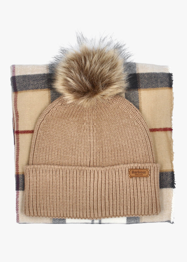 Barbour Women’s Dover Hessian Tartan Beanie & Hailes Scarf Gift Set