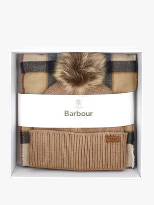 Barbour Women’s Dover Hessian Tartan Beanie & Hailes Scarf Gift Set