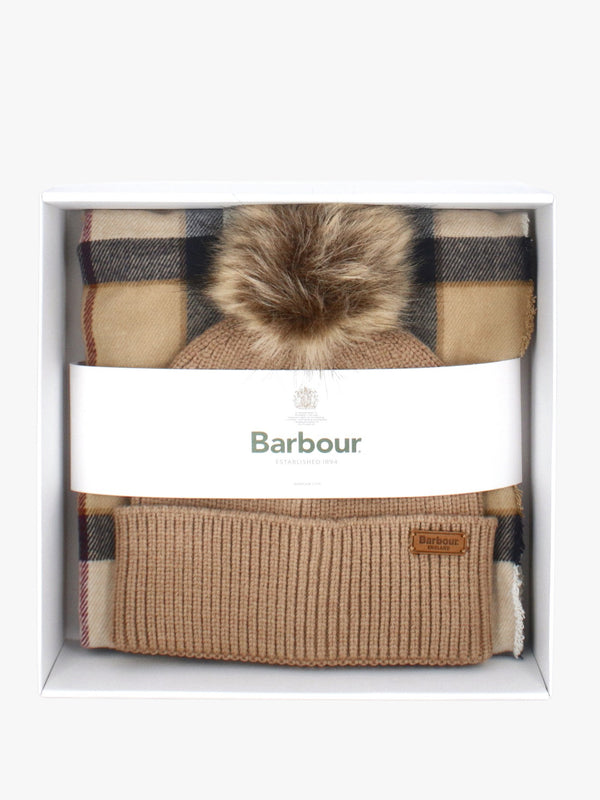 Barbour Women’s Dover Hessian Tartan Beanie & Hailes Scarf Gift Set