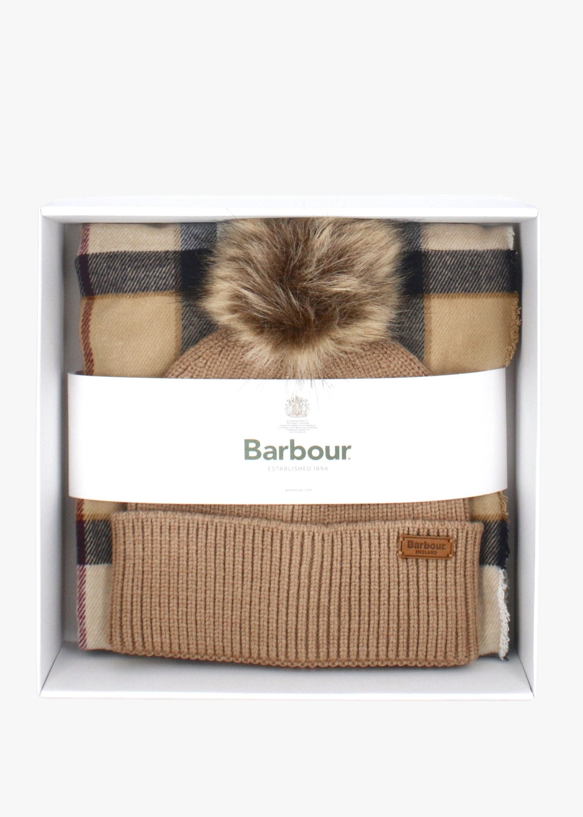 Barbour Women’s Dover Hessian Tartan Beanie & Hailes Scarf Gift Set