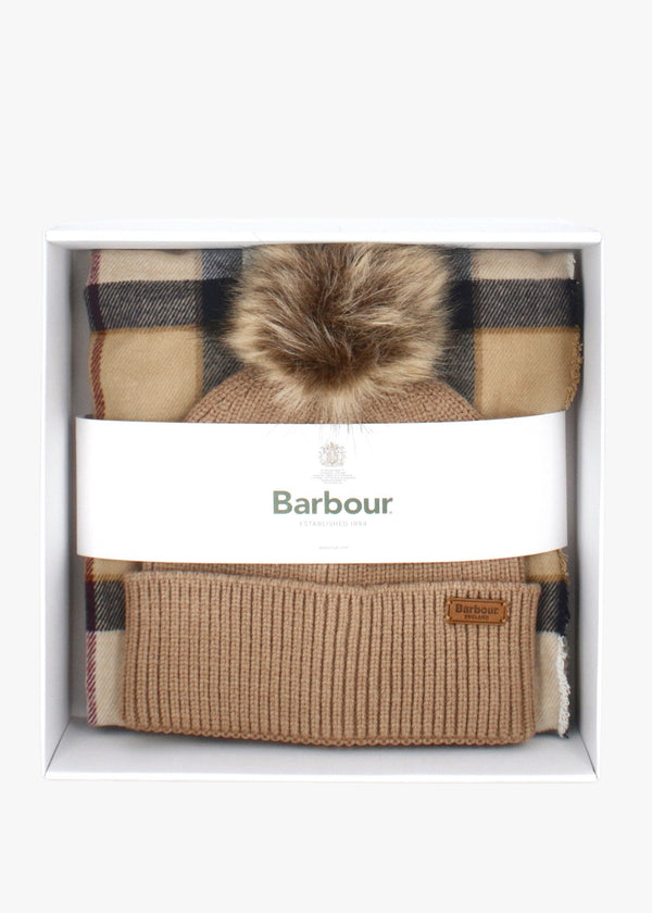 Barbour Women’s Dover Hessian Tartan Beanie & Hailes Scarf Gift Set