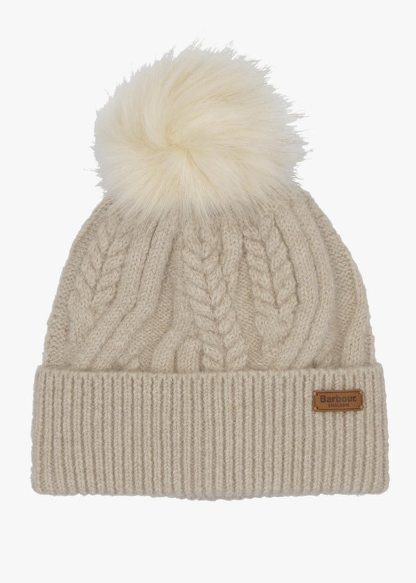 Barbour Elsdon Eggshell Cable Knit Beanie Hat