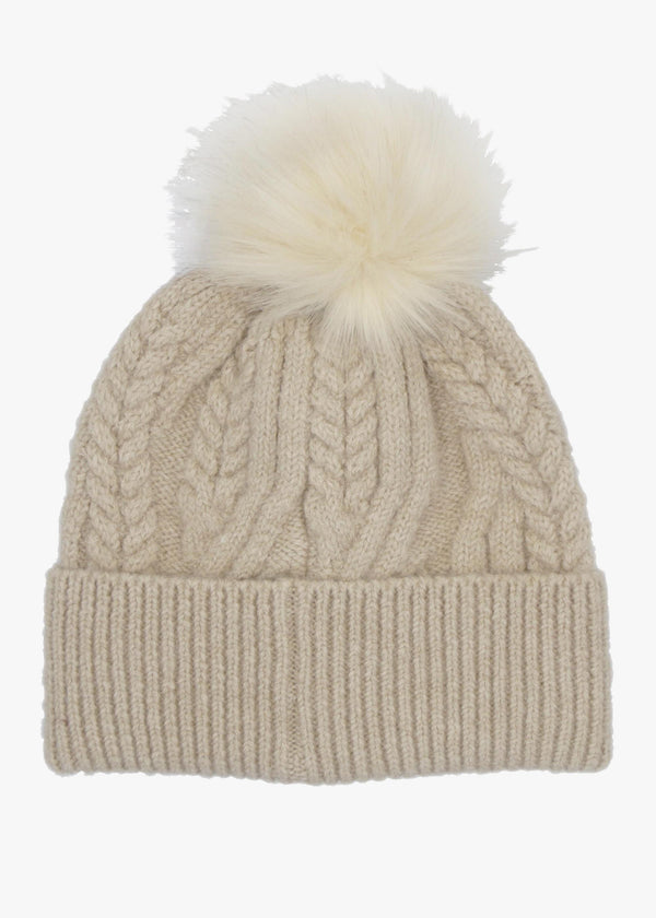Barbour Elsdon Eggshell Cable Knit Beanie Hat