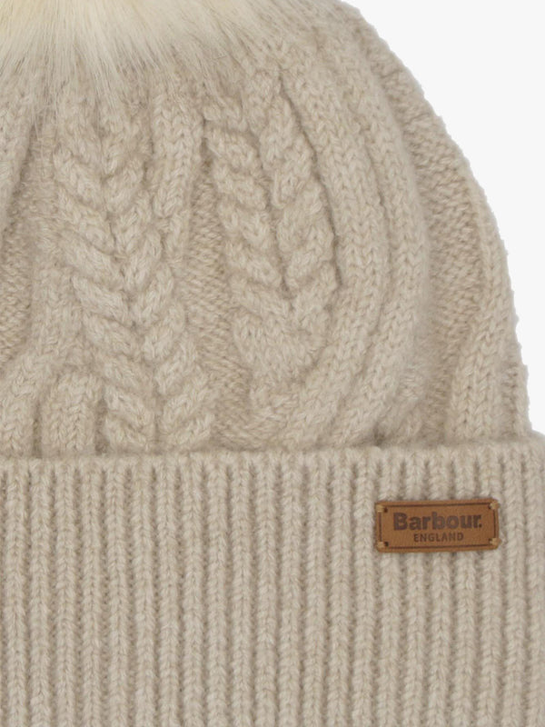 Barbour Elsdon Eggshell Cable Knit Beanie Hat