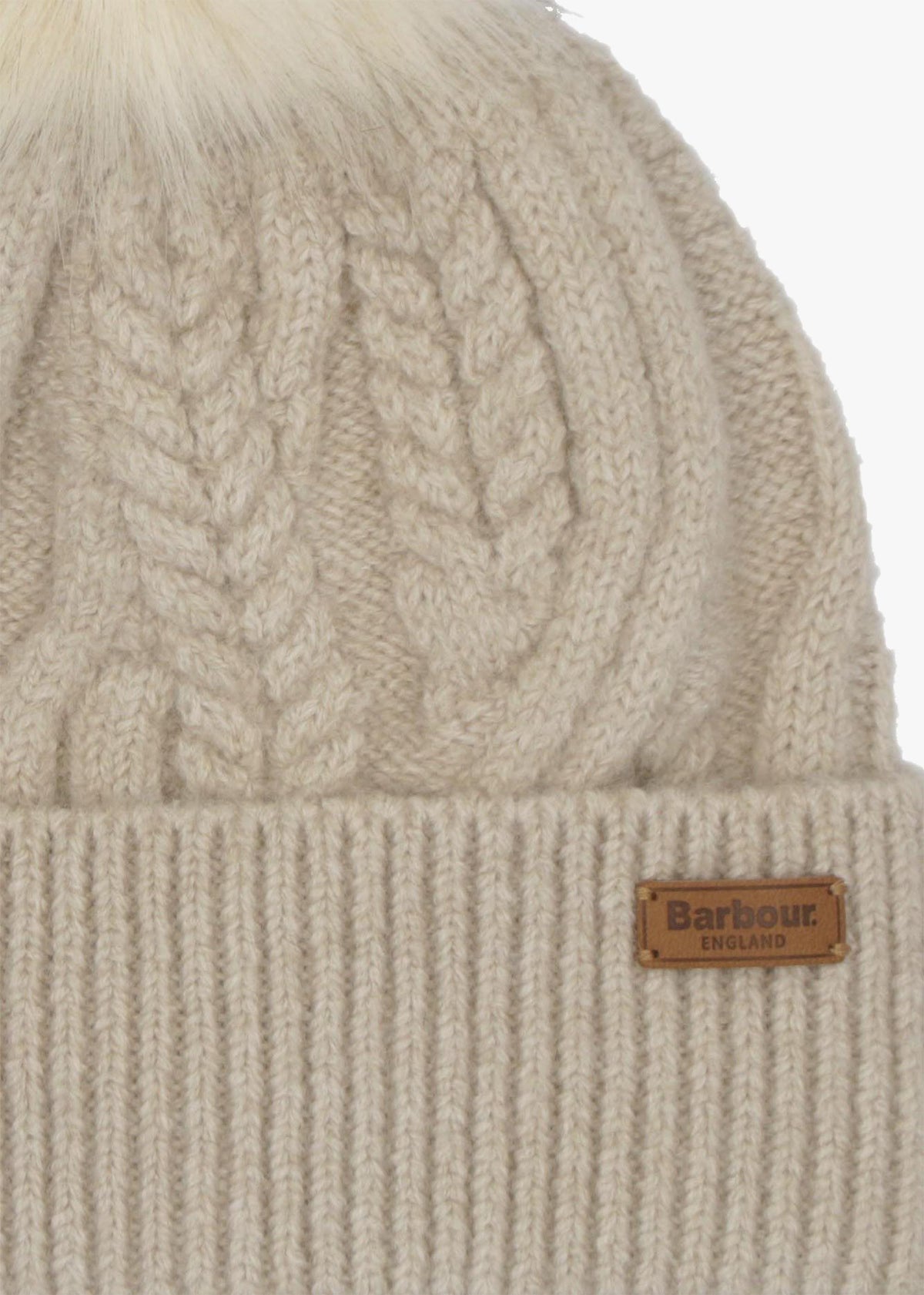 Barbour Elsdon Eggshell Cable Knit Beanie Hat
