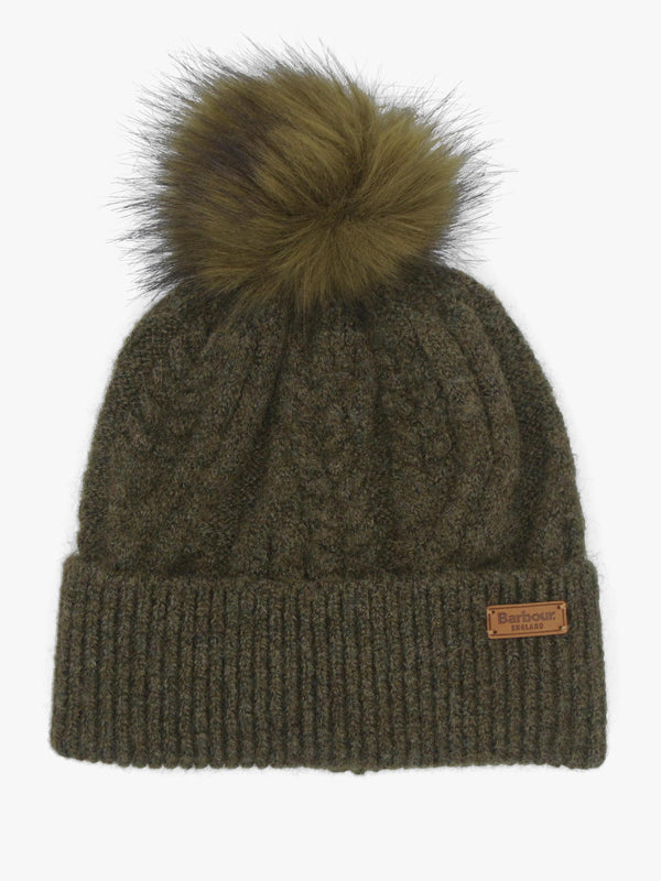 Barbour Elsdon Olive Cable Knit Beanie Hat