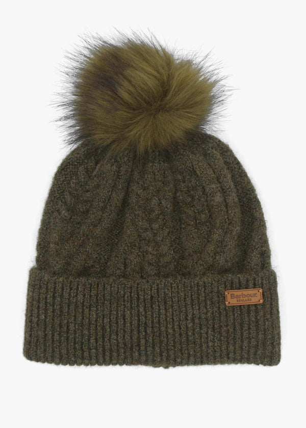 Barbour Elsdon Olive Cable Knit Beanie Hat