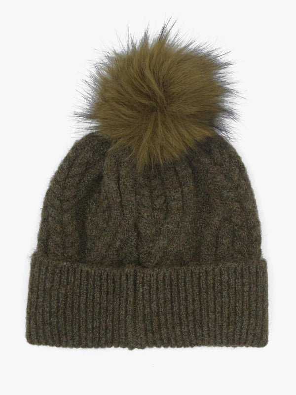 Barbour Elsdon Olive Cable Knit Beanie Hat
