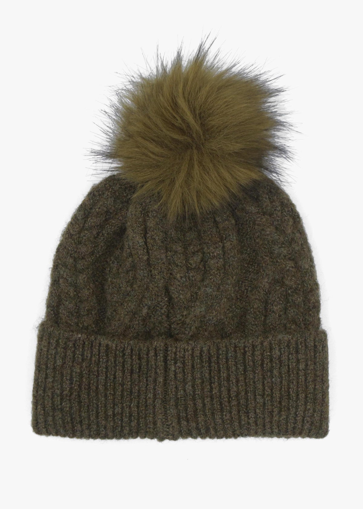 Barbour Elsdon Olive Cable Knit Beanie Hat