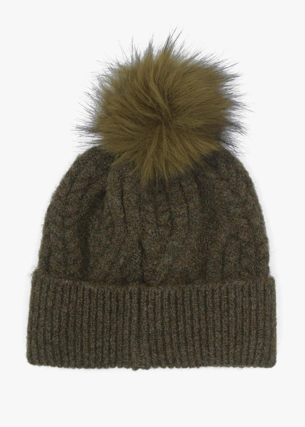 Barbour Elsdon Olive Cable Knit Beanie Hat