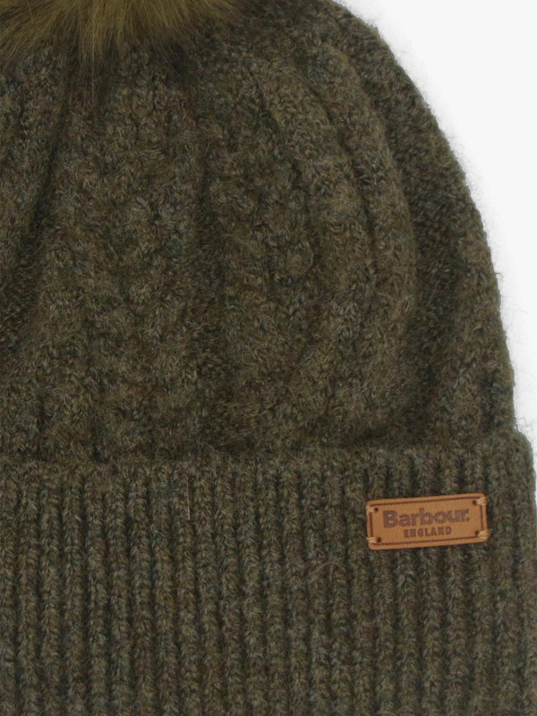 Barbour Elsdon Olive Cable Knit Beanie Hat