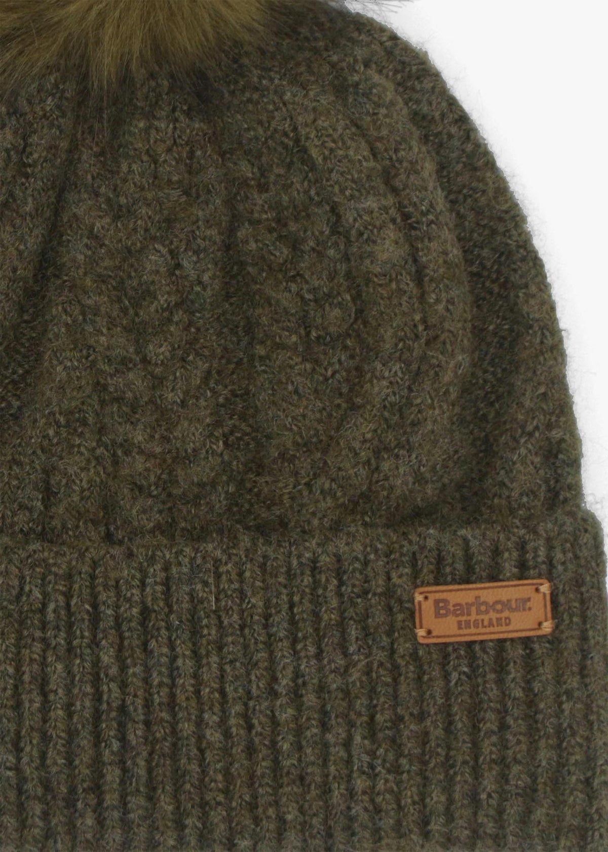 Barbour Elsdon Olive Cable Knit Beanie Hat
