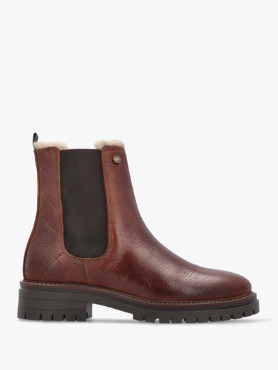 Barbour Evie Brown Leather Faux-Fur Chelsea Boots